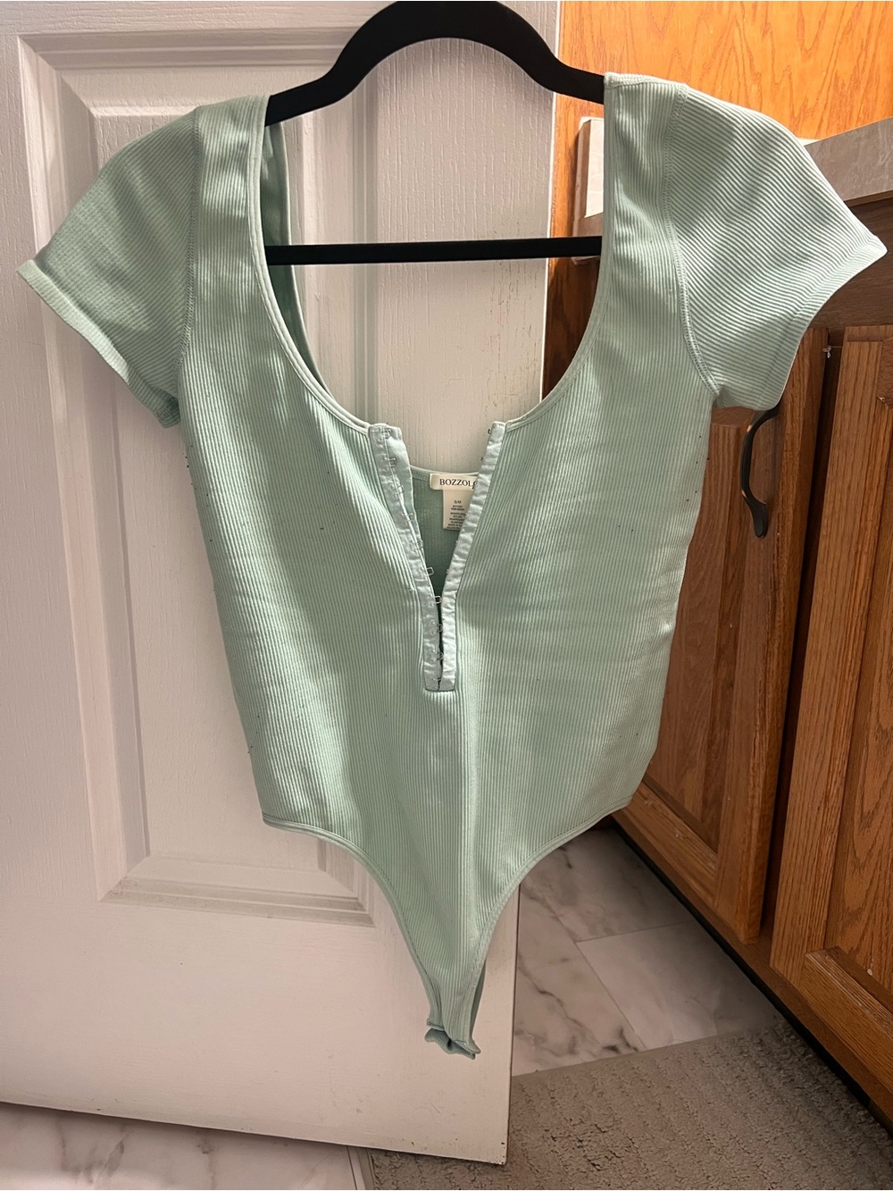 Bozzolo Light Mint Ribbed Scoop Neck Short-Sleeve Bodysuit